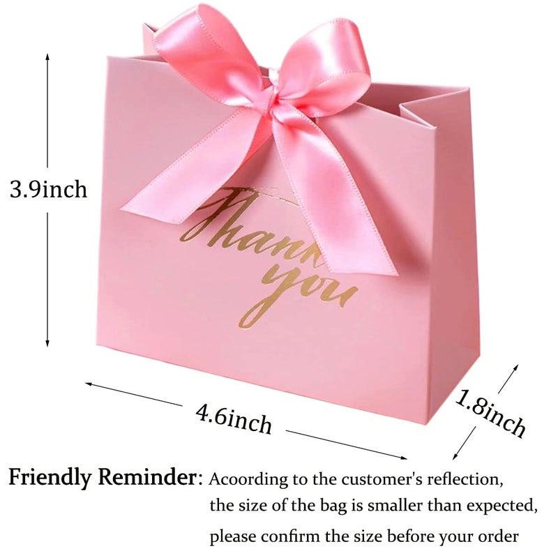 DECHISY 24Pack Small Thank You Party Favor Bags Treat Boxes with Rose Red Bow Ribbon, Pink Pattern Paper Gift Bags Bulk for Wedding Baby Shower Business Party Supplies - Image 3