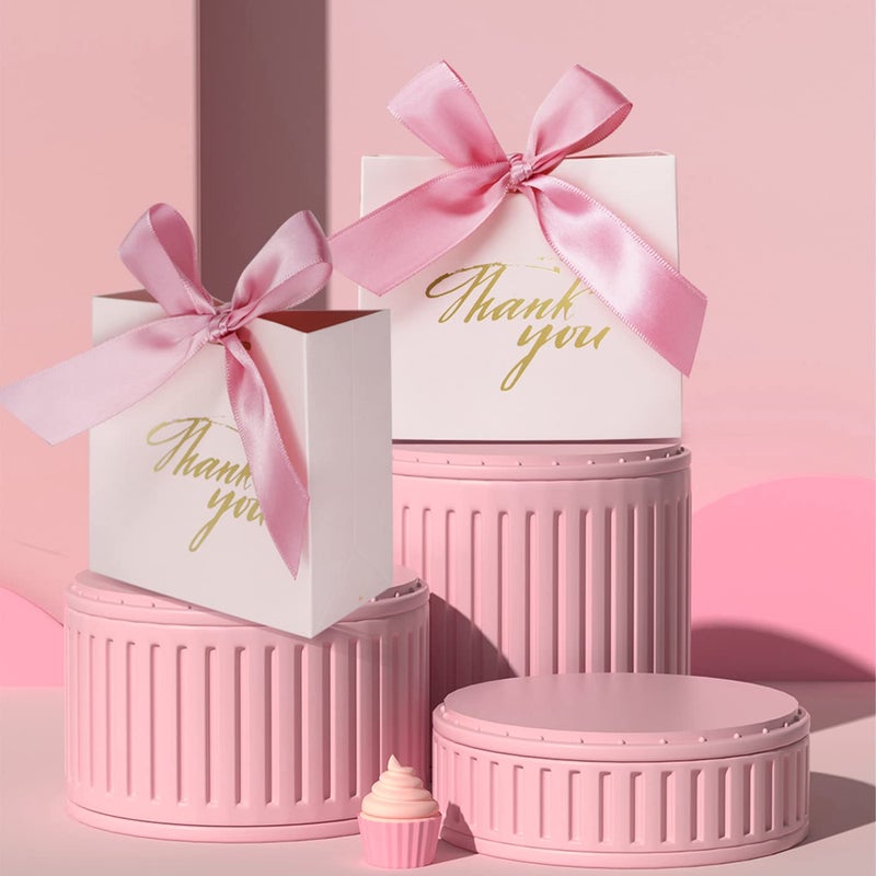DECHISY 24Pack Small Thank You Party Favor Bags Treat Boxes with Rose Red Bow Ribbon, Pink Pattern Paper Gift Bags Bulk for Wedding Baby Shower Business Party Supplies - Image 5