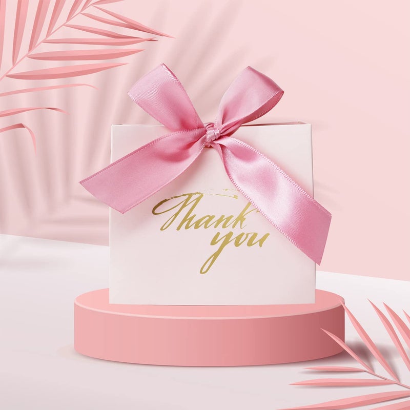 DECHISY 24Pack Small Thank You Party Favor Bags Treat Boxes with Rose Red Bow Ribbon, Pink Pattern Paper Gift Bags Bulk for Wedding Baby Shower Business Party Supplies - Image 2