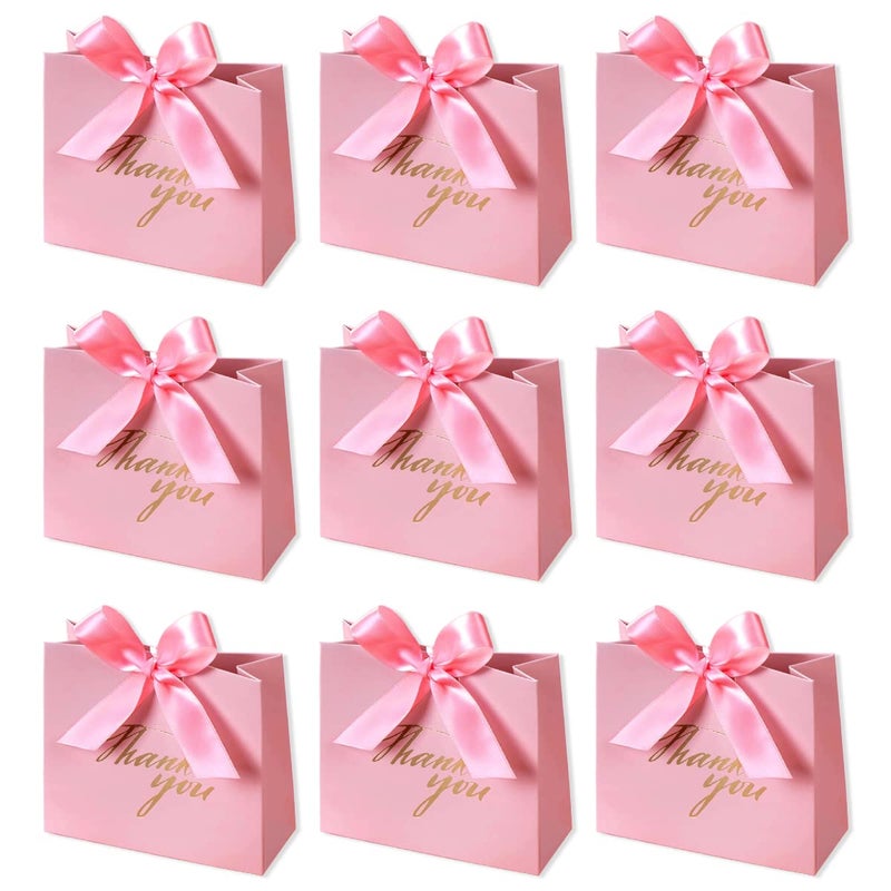 DECHISY 24Pack Small Thank You Party Favor Bags Treat Boxes with Rose Red Bow Ribbon, Pink Pattern Paper Gift Bags Bulk for Wedding Baby Shower Business Party Supplies - Image 1