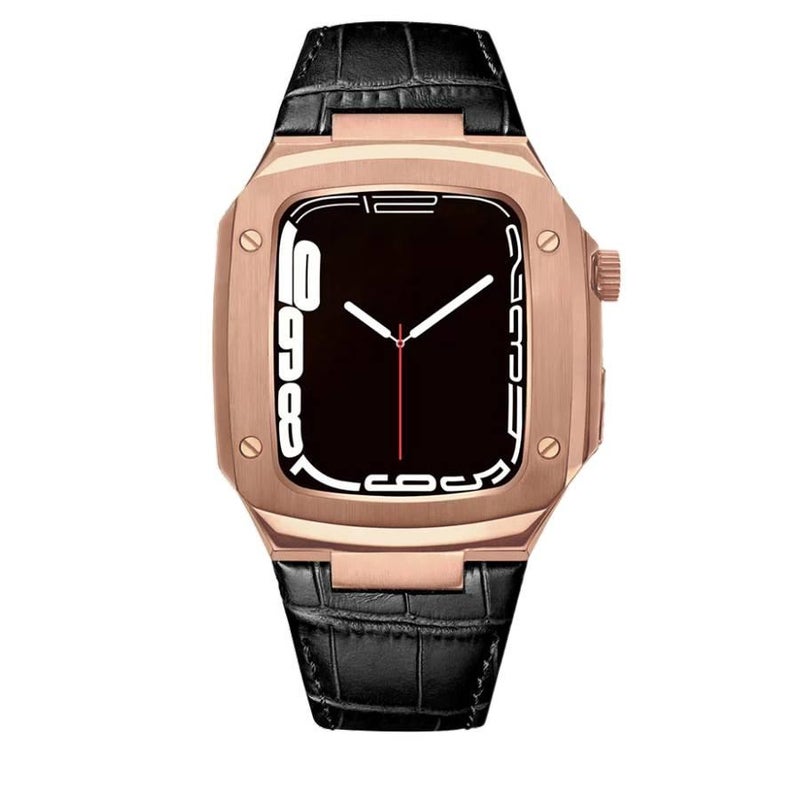 AD Rose Gold Classic Leather Strap Smartwatch Band Compatible with Apple Watch with Adjustable Fit Replacement Strap for Daily Wear - Image 1