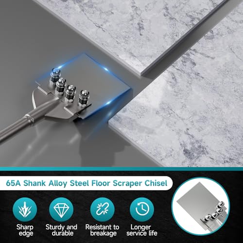 YOSIGHT 65A Shank 6 Inch Wide Floor Scraper Chisel Bit - 24" Long Alloy Steel Jack Hammer Drill Bit Blade Scraper, Spring-loaded Bolt Reinforcement, Removal Tools for Tile Thinset Hardwood Adhesive - Image 2