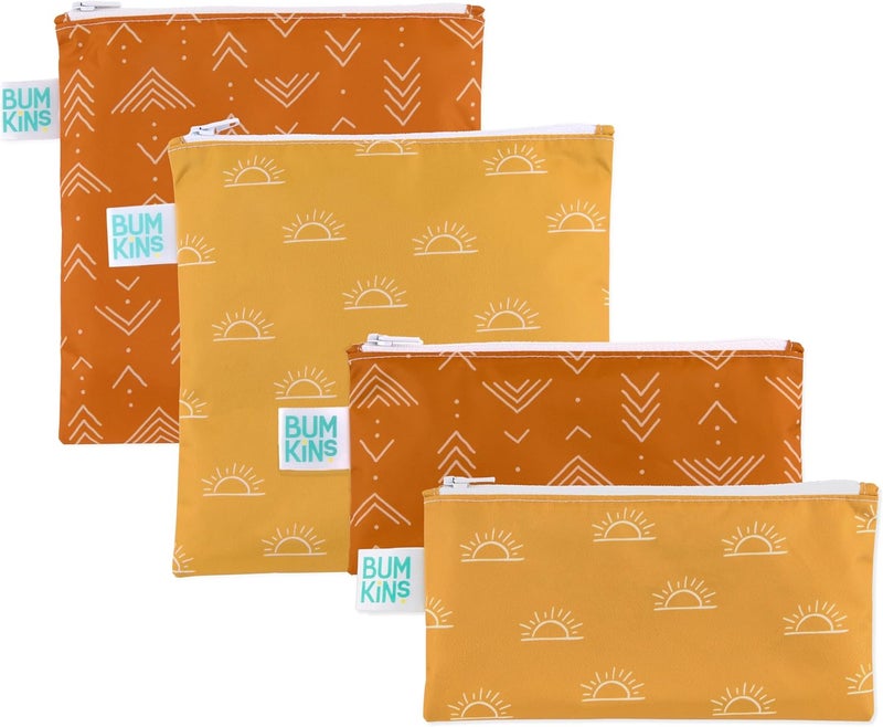 Bumkins  Cloth Snack  Sandwich Bags  For Storage Travel Food Prep Lunch  Reusable Water Resistant Washable Dishwasher Safe  Snack Bags for Kids  Zipper Closure  Desert Boho  4 Pack - Image 1