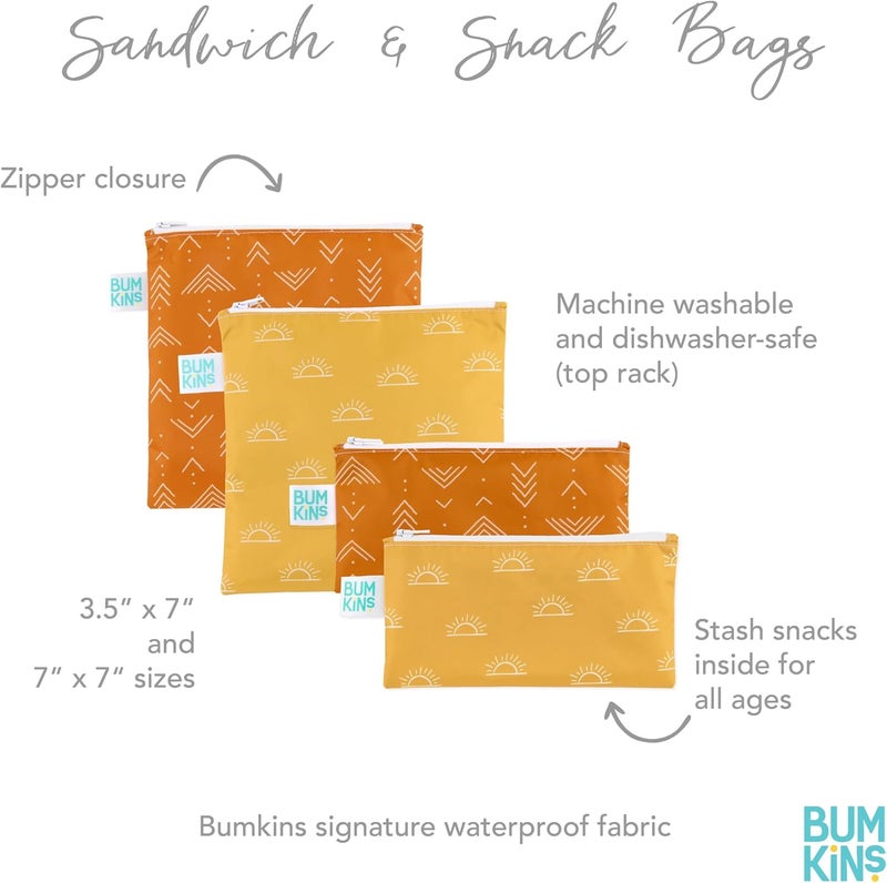Bumkins  Cloth Snack  Sandwich Bags  For Storage Travel Food Prep Lunch  Reusable Water Resistant Washable Dishwasher Safe  Snack Bags for Kids  Zipper Closure  Desert Boho  4 Pack - Image 5