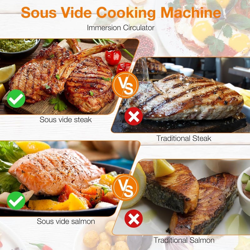 Upesitom Sous Vide Machine 1100W Upgraded WIFI Sous Vide Cooker Ultra-quiet Working Cooker Immersion Circulator with Recipes(App Included), Accurate Temperature, Digital Timer, IPX7 Waterproof - Image 2