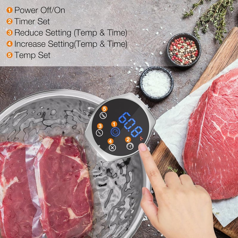Upesitom Sous Vide Machine 1100W Upgraded WIFI Sous Vide Cooker Ultra-quiet Working Cooker Immersion Circulator with Recipes(App Included), Accurate Temperature, Digital Timer, IPX7 Waterproof - Image 5