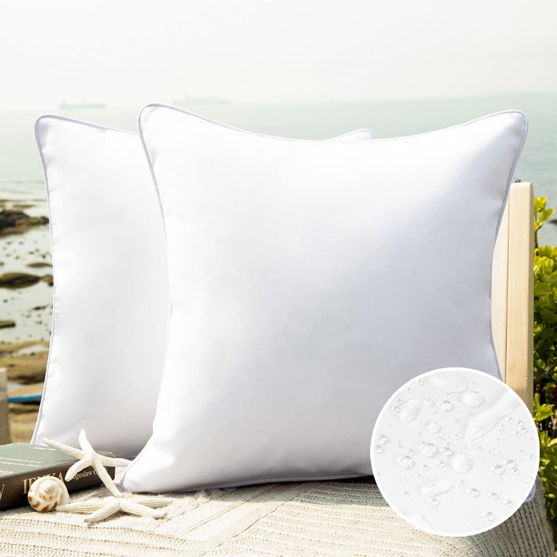 Phantoscope Pack of 2 Outdoor Waterproof Solid Throw Decorative Pillow Cover Decorative Square Outdoor Pillows Cushion Case Patio Pillows for Couch Tent Sunbrella (18''x18'', White) - Image 1