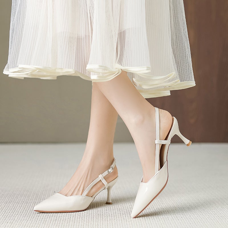 New Pointed Toe Stiletto Sandals Comfortable Womens Heels G6589-2 rice white