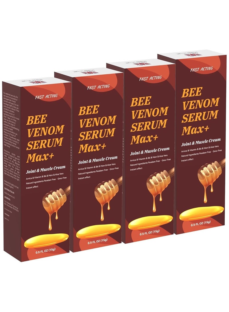 FAST 4PACK Natural Organic Bee Venom Muscle Joint Cream, Extra Strength Muscle & Joints Caring Ointment, Shoulder, Back, Neck, Hands, Knuckle, Elbow, Feet, Leg, Knees, Ankle, Meniscus, for Adults, Elder - Image 1