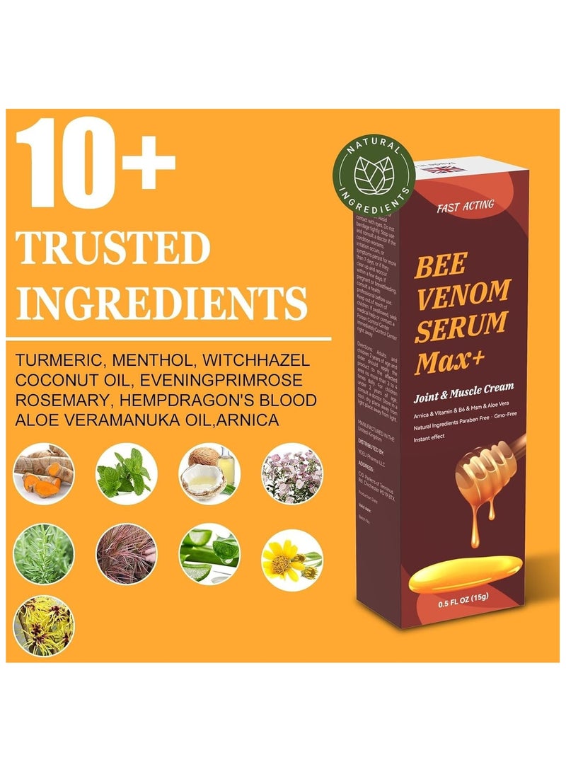 FAST 4PACK Natural Organic Bee Venom Muscle Joint Cream, Extra Strength Muscle & Joints Caring Ointment, Shoulder, Back, Neck, Hands, Knuckle, Elbow, Feet, Leg, Knees, Ankle, Meniscus, for Adults, Elder - Image 3
