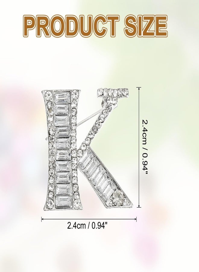 PATIKIL Letters Brooch Pins, Letter K Initial Rhinestone Brooch Metal Broaches Pins for Women Men Breastpin Gifts Jewelry, Silver - Image 2