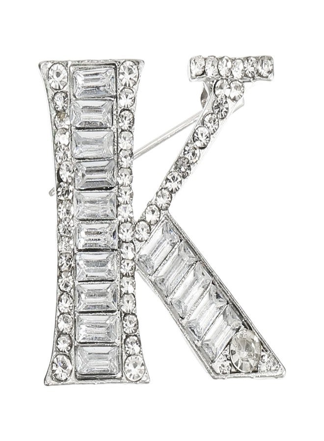PATIKIL Letters Brooch Pins, Letter K Initial Rhinestone Brooch Metal Broaches Pins for Women Men Breastpin Gifts Jewelry, Silver - Image 1