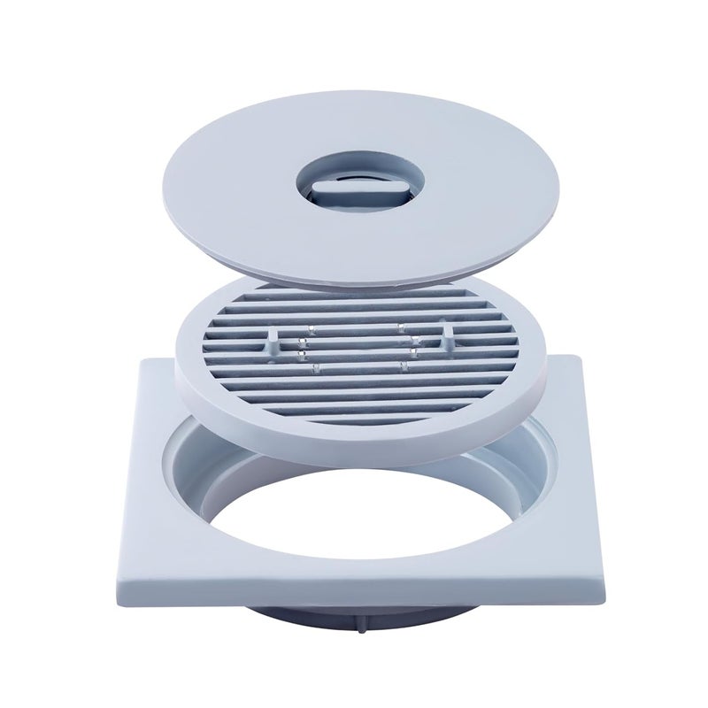 NEW WARE Square 3 Pc 6 * 6 PVC Bathroom Jali/Trap Floor Drain Water Drain Grating (Gray) - Image 1