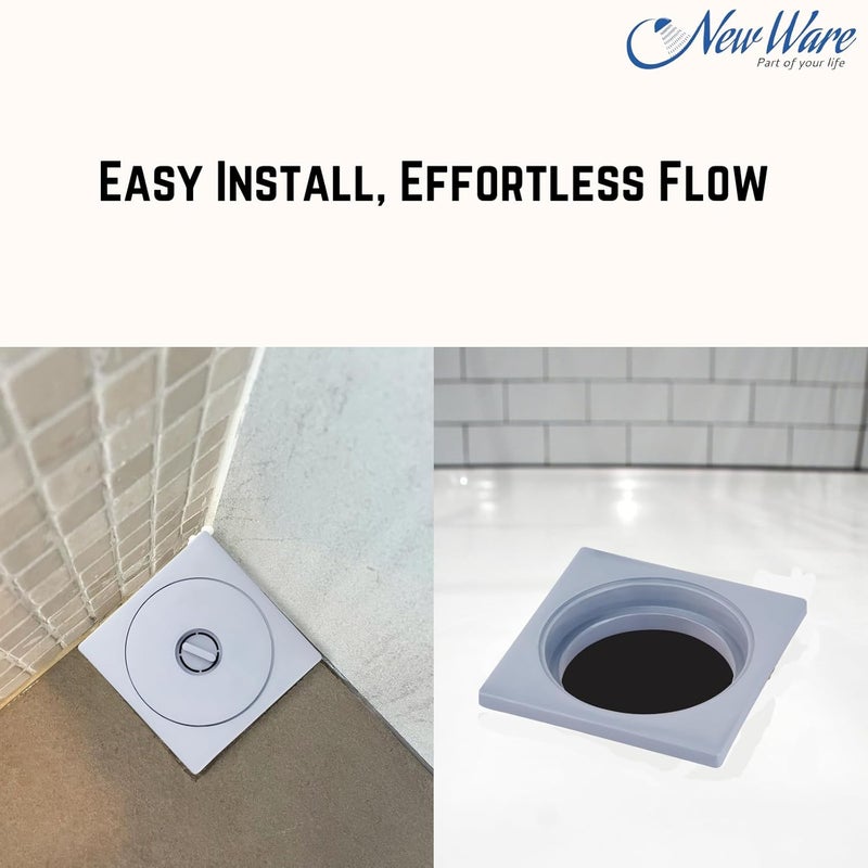 NEW WARE Square 3 Pc 6 * 6 PVC Bathroom Jali/Trap Floor Drain Water Drain Grating (Gray) - Image 4