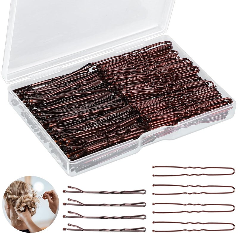 WSICSE 200Pcs Hair Pins KitBobby Pins and U Shaped Hair Pins Bun Hair Pins Gifts for Women Girls with Storage Box Wedding Hairstyles Brown2Inch