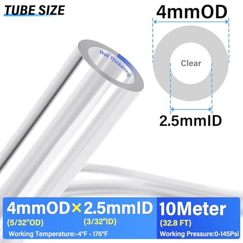 TAILONZ PNEUMATIC Clear 4mm or 5/32 inch OD 2.5mm ID Polyurethane PU Air Hose Pipe Tube Kit 10 Meter 32.8ft - Image 2