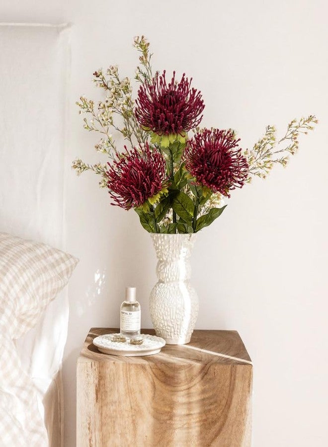 Hollyone 3 قطع من زهور الأقحوان الحمراء الاصطناعية، زهور صناعية من نوع Leucospermum Cordifolium، ساق بطول 28.3 بوصة، زهور عنكبوتية، زهور صناعية على شكل وسادة دبابيس لتزيين المكتب أو المنزل - Image 4