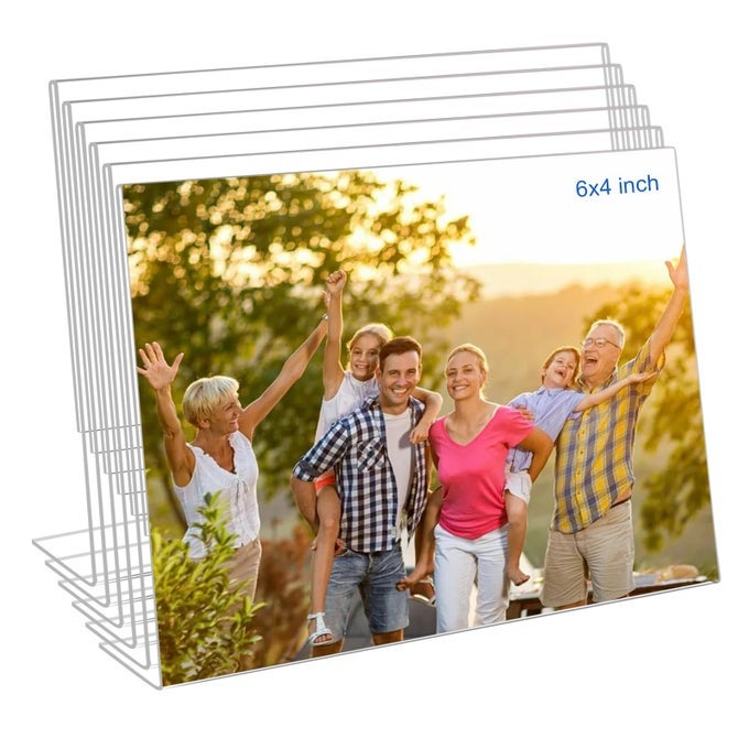 4X6 ACRYLIC PICTURE FRAMES SET OF 6 CLEAR ACRYLIC FRAMELESS GIFT FOR DESKTOP DISPLAY STANDING PICTURE OR DISPLAY SIGN HOLDER WITH INSERTS FOR HOME OFFICE HORIZONTAL