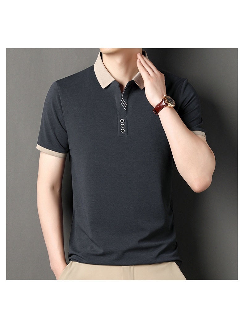 Pure Color Polo Shirt Collared Breathable Short Sleeve Light Maturity Business Casual Men's Summer - Image 3