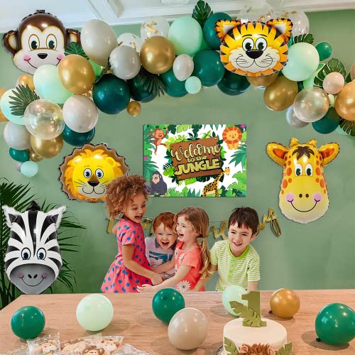SpecialYou.in Special You Pack of 69 items Jungle Theme Birthday Decoration kit includes gold, dark green, pastel green & white balloons, welcome to jungle poster, animal foil balloons set & happy birthday banner - Image 5