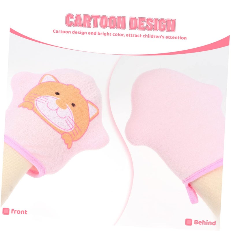 Cartoon Bath Scrub Gloves For Kids 3 Pack Soft Body Wash Mitts Yellow Blue Pink - Image 4