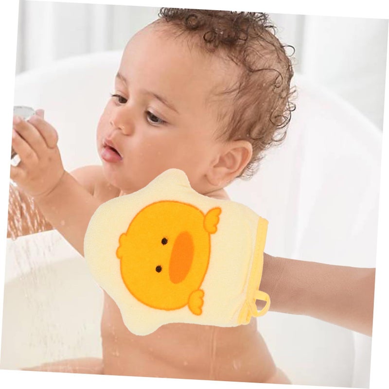 Cartoon Bath Scrub Gloves For Kids 3 Pack Soft Body Wash Mitts Yellow Blue Pink - Image 3