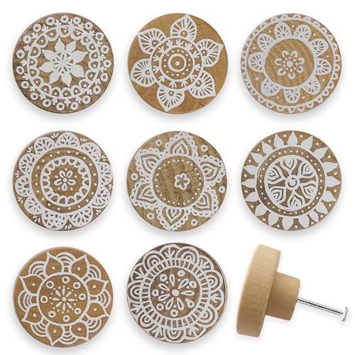 Lasyman 8Pack 18 Wooden Boho Nursery Kids Dresser Drawer Pulls Cute Cabinet Furniture Decorative Knobs - Image 1