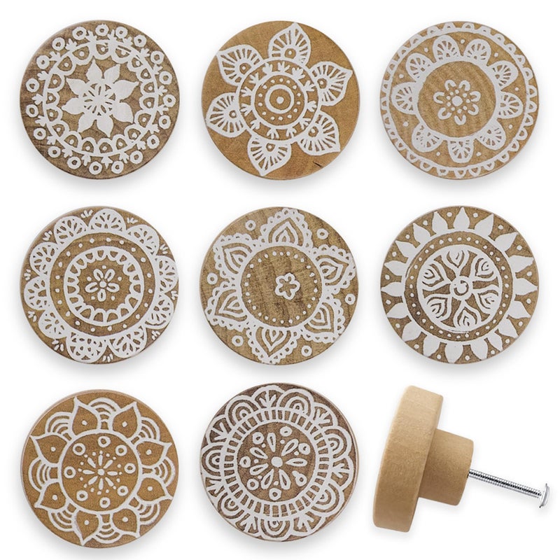 Lasyman 8Pack 18 Wooden Boho Nursery Kids Dresser Drawer Pulls Cute Cabinet Furniture Decorative Knobs - Image 2