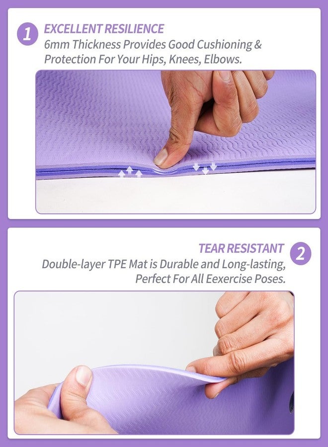 وير سليم بساط يوغا احترافي من مادة TPE من Wearslim، مقاس 72 بوصة × 24 بوصة × 6 مم، مزود بنظام محاذاة الجسم، وقبضة قوية، ومضاد للانزلاق، وصديق للبيئة، ومقاوم للتعرق، مع حزام وحقيبة حمل - بنفسجي - Image 3