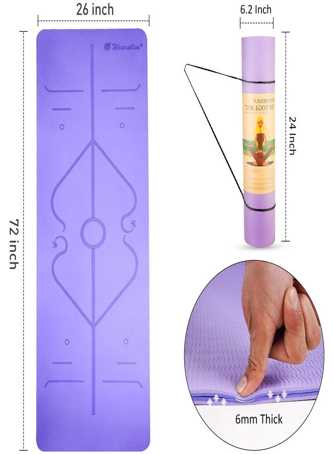 وير سليم بساط يوغا احترافي من مادة TPE من Wearslim، مقاس 72 بوصة × 24 بوصة × 6 مم، مزود بنظام محاذاة الجسم، وقبضة قوية، ومضاد للانزلاق، وصديق للبيئة، ومقاوم للتعرق، مع حزام وحقيبة حمل - بنفسجي - Image 5