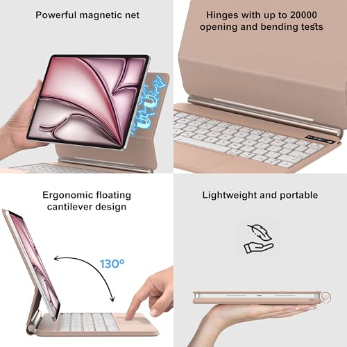 D DINGRICH Keyboard Case for iPad Pro 12.9 inch (3/4/5/6th Gen) & iPad Air 13 Inch (M3/M2) Magic Keyboard, Easy-Set Floating Cantilever Stand, Precision Multi-Touch Trackpad,Pink - Image 2