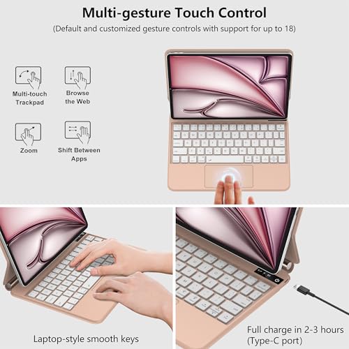 D DINGRICH Keyboard Case for iPad Pro 12.9 inch (3/4/5/6th Gen) & iPad Air 13 Inch (M3/M2) Magic Keyboard, Easy-Set Floating Cantilever Stand, Precision Multi-Touch Trackpad,Pink - Image 4