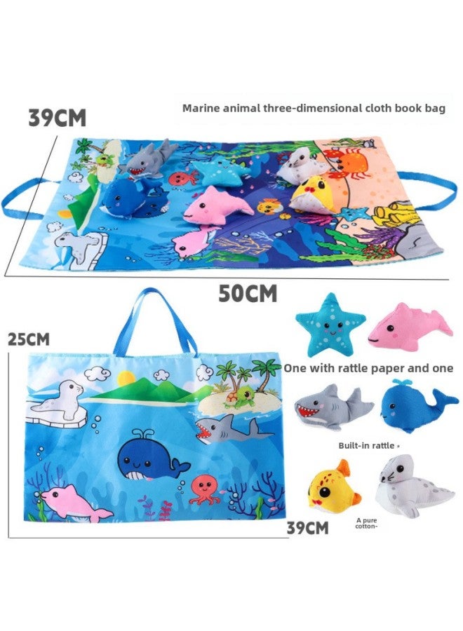 Baby Game Blanket Animal Storage Mat Three-dimensional Animal Fabric Book Bag Crawling Mat Educational Toys-Color:Marine Animal Model (6 Animals + Storage Bag)  - Image 1