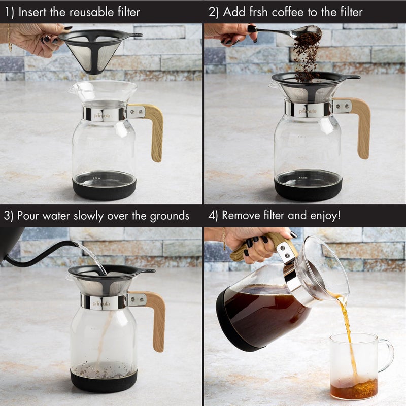 Primula Park Pour Over Park Set with Permanent Reusable Removable Ultra Fine Micro Mesh Stainless Steel Filter, Coffee Dripper Pour Over Maker Brewer Pot, Borosilicate Glass, Easy to Use, 36 oz - Image 4