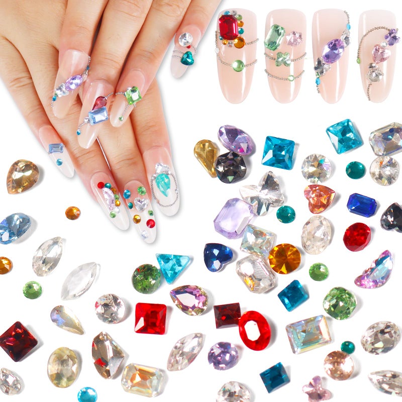 Laza 400pcs Colorful Rhinestones Nail Art Flat Back 3D Rainbow Nail Gems Multi Shape Crystal Cute Charms Mini Heart Star Flower Nail Diamonds Kawaii Nail Decoration Accessories for Nail Design - Image 1