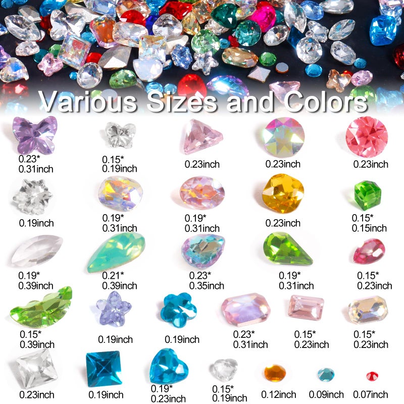 Laza 400pcs Colorful Rhinestones Nail Art Flat Back 3D Rainbow Nail Gems Multi Shape Crystal Cute Charms Mini Heart Star Flower Nail Diamonds Kawaii Nail Decoration Accessories for Nail Design - Image 3