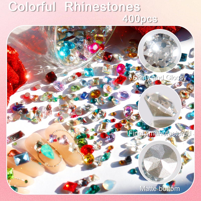 Laza 400pcs Colorful Rhinestones Nail Art Flat Back 3D Rainbow Nail Gems Multi Shape Crystal Cute Charms Mini Heart Star Flower Nail Diamonds Kawaii Nail Decoration Accessories for Nail Design - Image 4