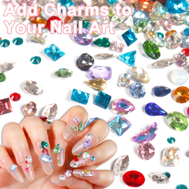 Laza 400pcs Colorful Rhinestones Nail Art Flat Back 3D Rainbow Nail Gems Multi Shape Crystal Cute Charms Mini Heart Star Flower Nail Diamonds Kawaii Nail Decoration Accessories for Nail Design - Image 2