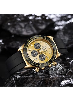 Generic Authentic Classic Ditong Automatic Mechanical Watch Multifunctional Three-Eye Six-Pin Calendar Waterproof Luminous Mens Watch 6035 gold 