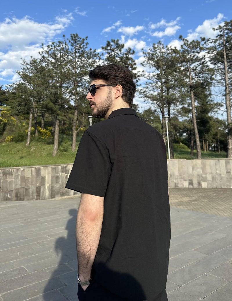 COOFANDY Mens Cotton Shirts Short Sleeve Casual Button Down Shirts Beach Wedding Shirt (Black, Medium) - Image 5