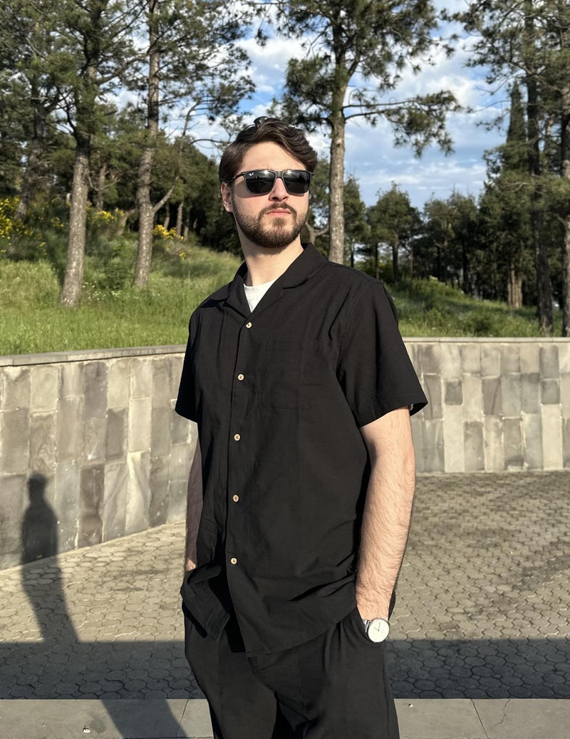 COOFANDY Mens Cotton Shirts Short Sleeve Casual Button Down Shirts Beach Wedding Shirt (Black, Medium) - Image 4