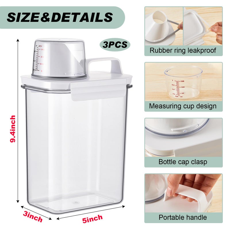 Tatuo Tatuo 3 Pack Laundry Detergent Dispenser 61 oz Clear Liquid Container with 6 Removable Labels, Fabric Softener Pet Plastic Detergent Dispenser for Laundry Room Organization and Storage  - Image 2