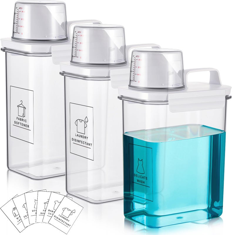 Tatuo Tatuo 3 Pack Laundry Detergent Dispenser 61 oz Clear Liquid Container with 6 Removable Labels, Fabric Softener Pet Plastic Detergent Dispenser for Laundry Room Organization and Storage  - Image 1