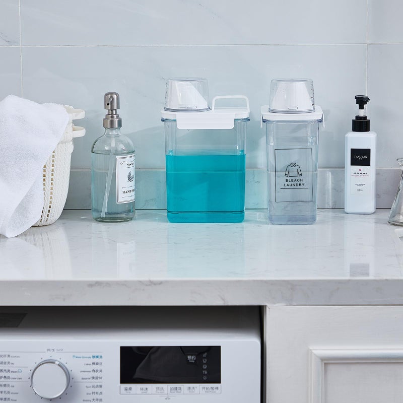 Tatuo Tatuo 3 Pack Laundry Detergent Dispenser 61 oz Clear Liquid Container with 6 Removable Labels, Fabric Softener Pet Plastic Detergent Dispenser for Laundry Room Organization and Storage  - Image 4
