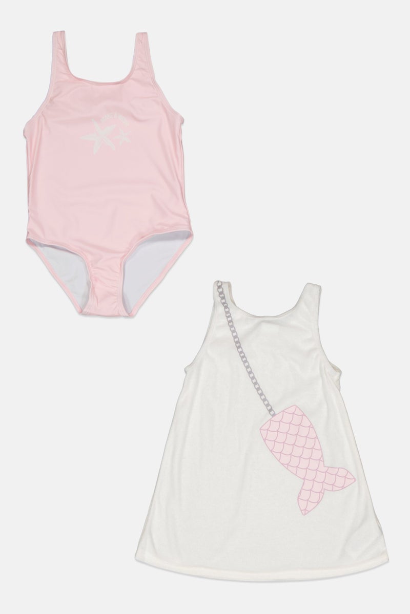 L&J Swim Club قطعتين للبنات: توب بطباعة جرافيك وبدلة سباحة قطعة واحدة، متعدد الألوان - Image 1