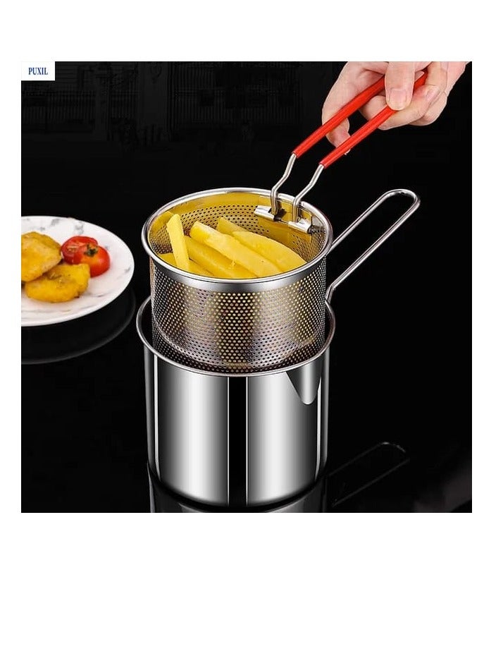 BAIG Foldable Storage Fry Pan Oil-saving Frying Pan 304 Stainless Steel Multifunctional Mini Fryer Pot with Good Heat Conductivity - Image 1