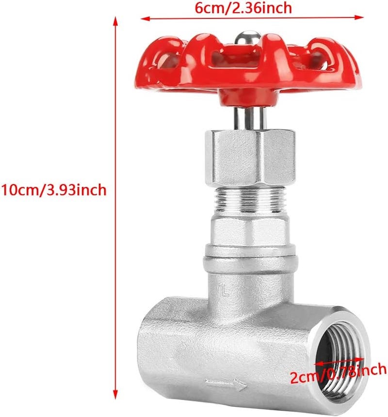 Thincol 1/2" DN15 Globe Valves, 304 Stainless Steel Shut-off Valves Female Threaded Gate Valve for Water, Oil, Gas - -29~180℃ - Image 3