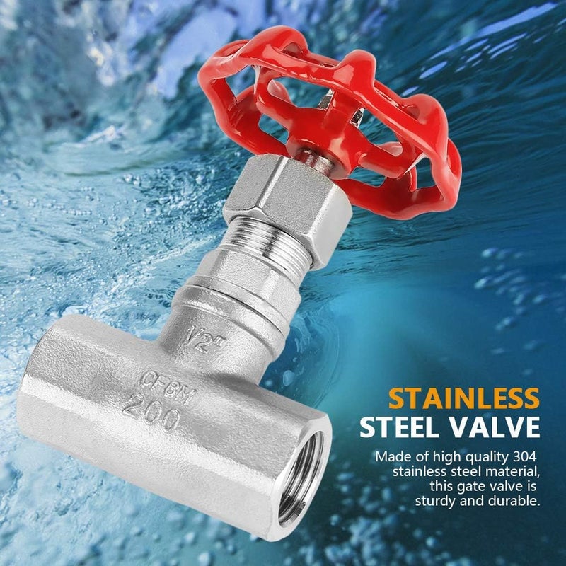 Thincol 1/2" DN15 Globe Valves, 304 Stainless Steel Shut-off Valves Female Threaded Gate Valve for Water, Oil, Gas - -29~180℃ - Image 1