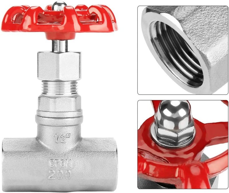 Thincol 1/2" DN15 Globe Valves, 304 Stainless Steel Shut-off Valves Female Threaded Gate Valve for Water, Oil, Gas - -29~180℃ - Image 4