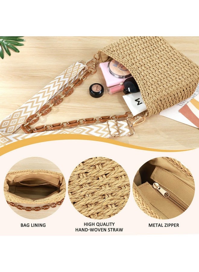KPX Straw Handbags Purses Crossbody Pocketbook Bag Casual Woven Beach Bags Summer Hobo Hippie Chic Tote Bags with Chain (Chic, Brown) - Image 3